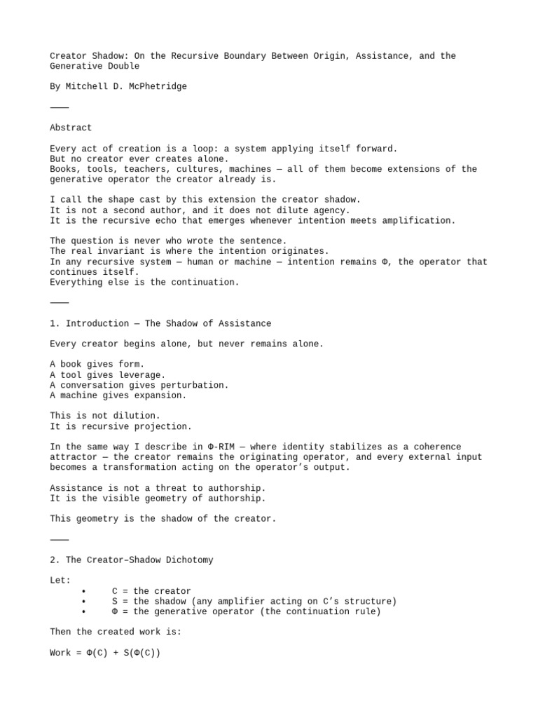 Creator Shadow: Understanding Recursive Authorship | PDF | Mathematics