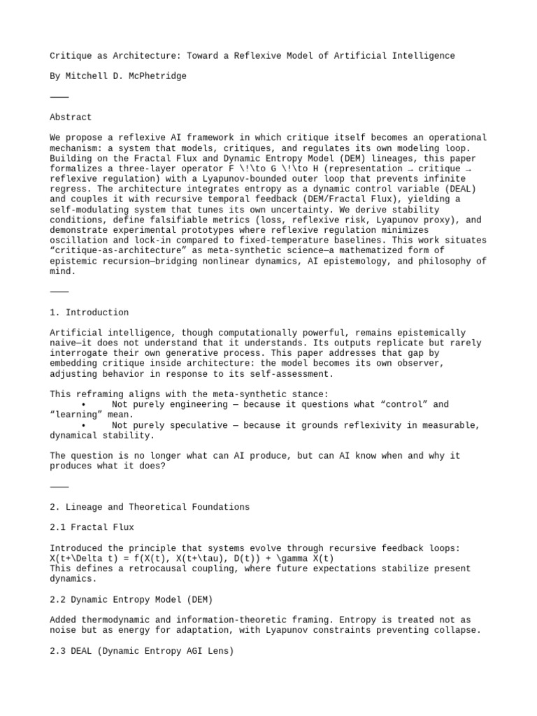 Reflexive AI: Critique as Architecture | PDF | Artificial Intelligence ...