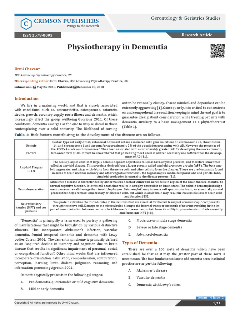 Physiotherapy Approaches for Dementia | PDF | Dementia | Physical Therapy