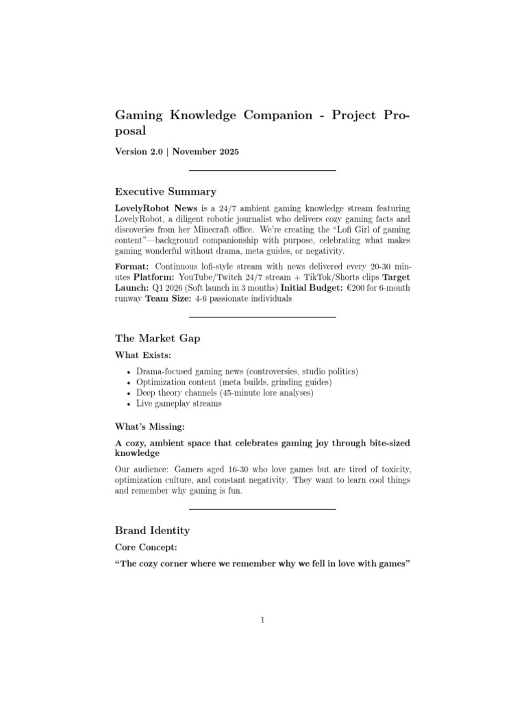 Cozy Gaming Knowledge Stream Proposal | PDF | You Tube | Minecraft