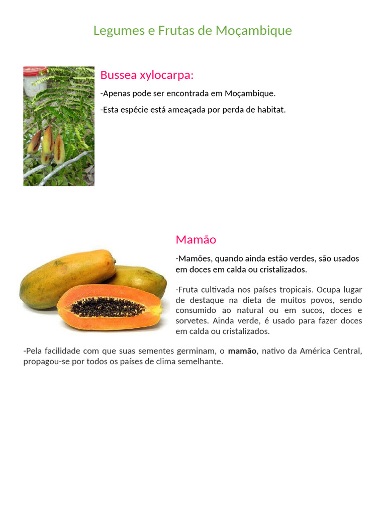 Legumes e Frutas Típicas de Moçambique | PDF
