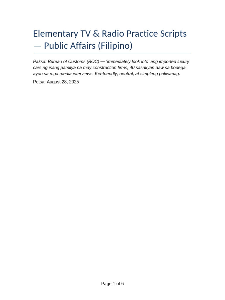 Elementary TV Radio Practice Scripts Customs Investigation | PDF