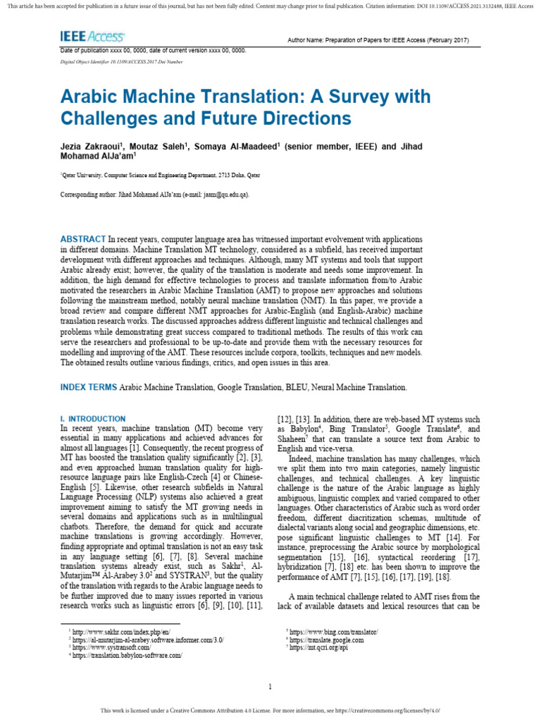 Arabic Machine Translation a Survey With Challenge[96] | PDF | Deep ...