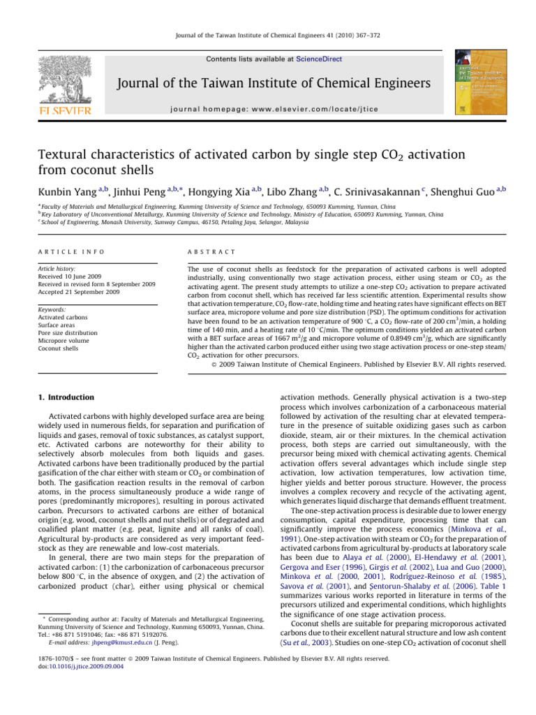 One-Step CO2 Activation of Coconut Shells | PDF | Adsorption | Carbon ...