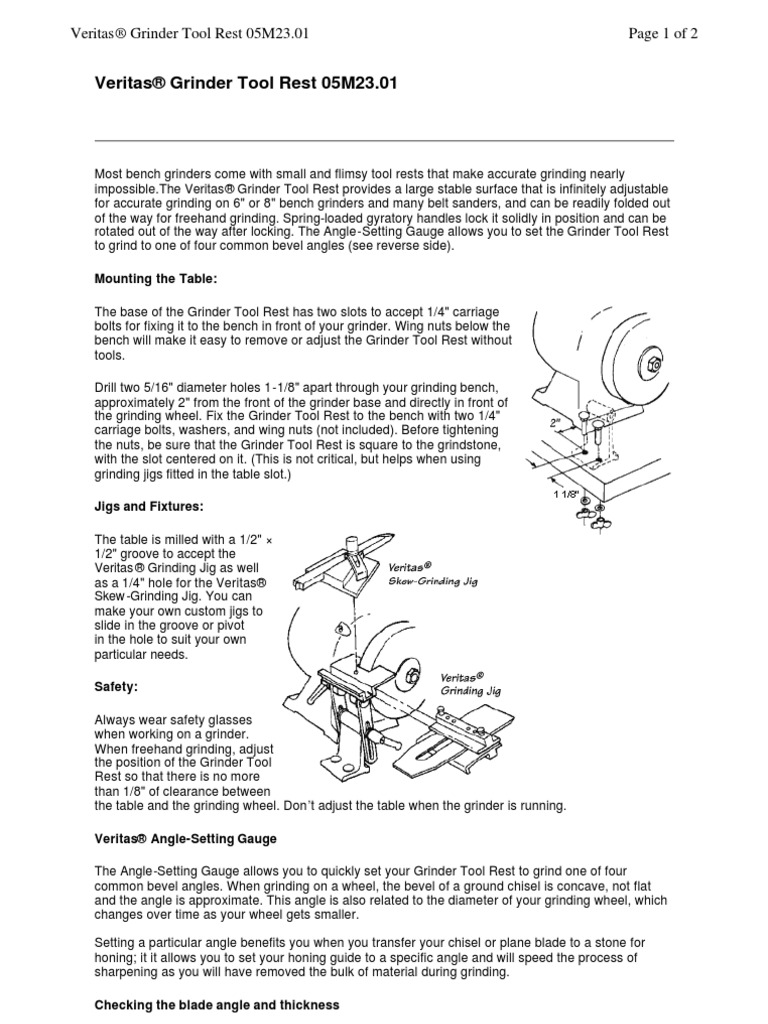 Veritas Grinder Tool Rest PDF Mill (Grinding) Cutting Tools