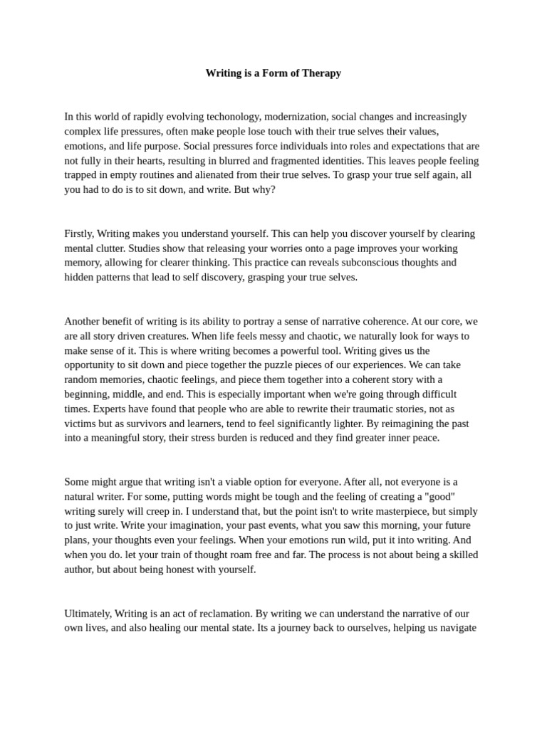 Writing Is A Form of Therapy | PDF | Thought | Self