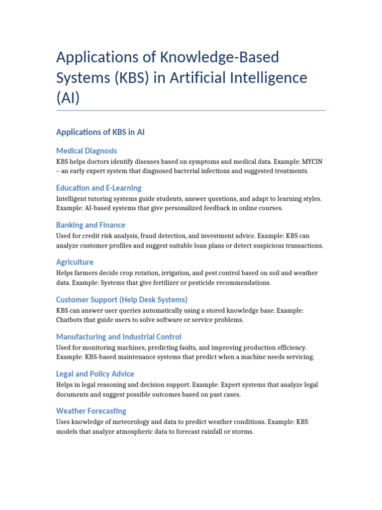 Key Applications of Knowledge-Based Systems | PDF