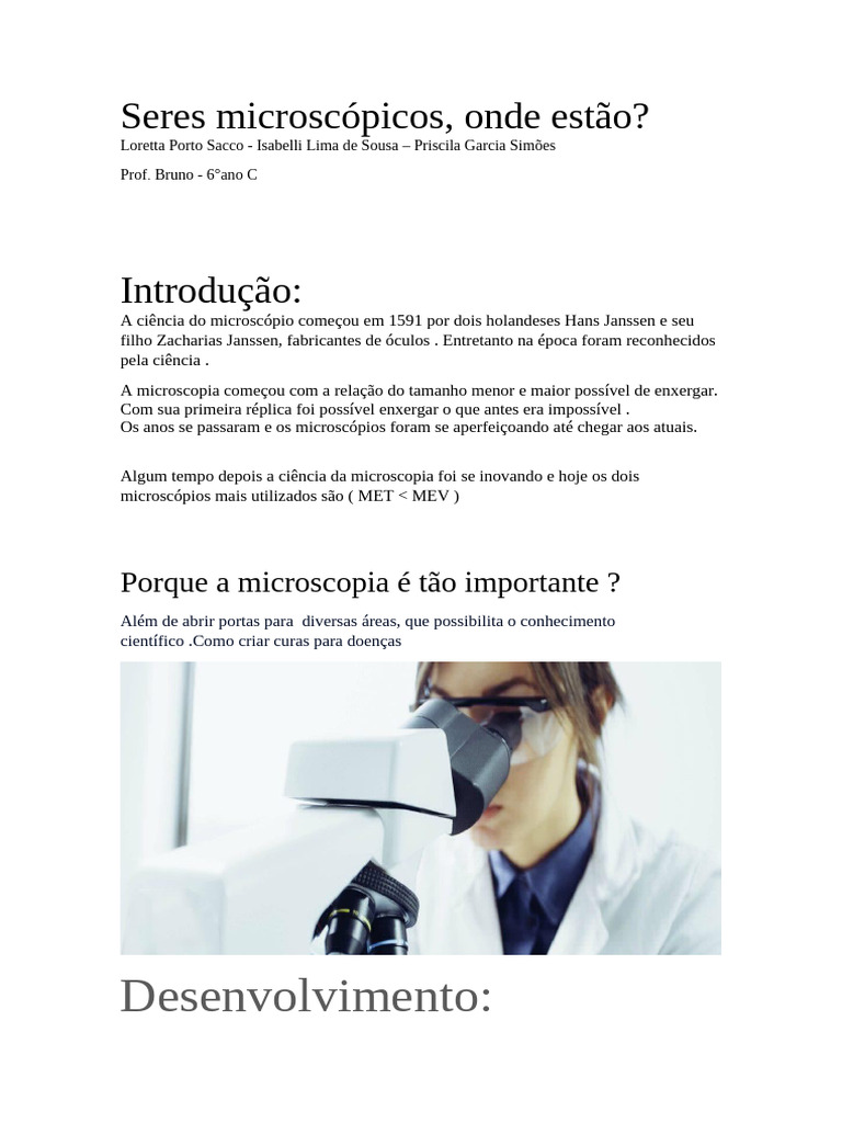 Seres Microscópicos: Pesquisa Informativa | PDF | Microscópio | Ferramentas