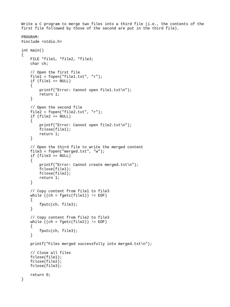 Merge Two Files in C Program | PDF