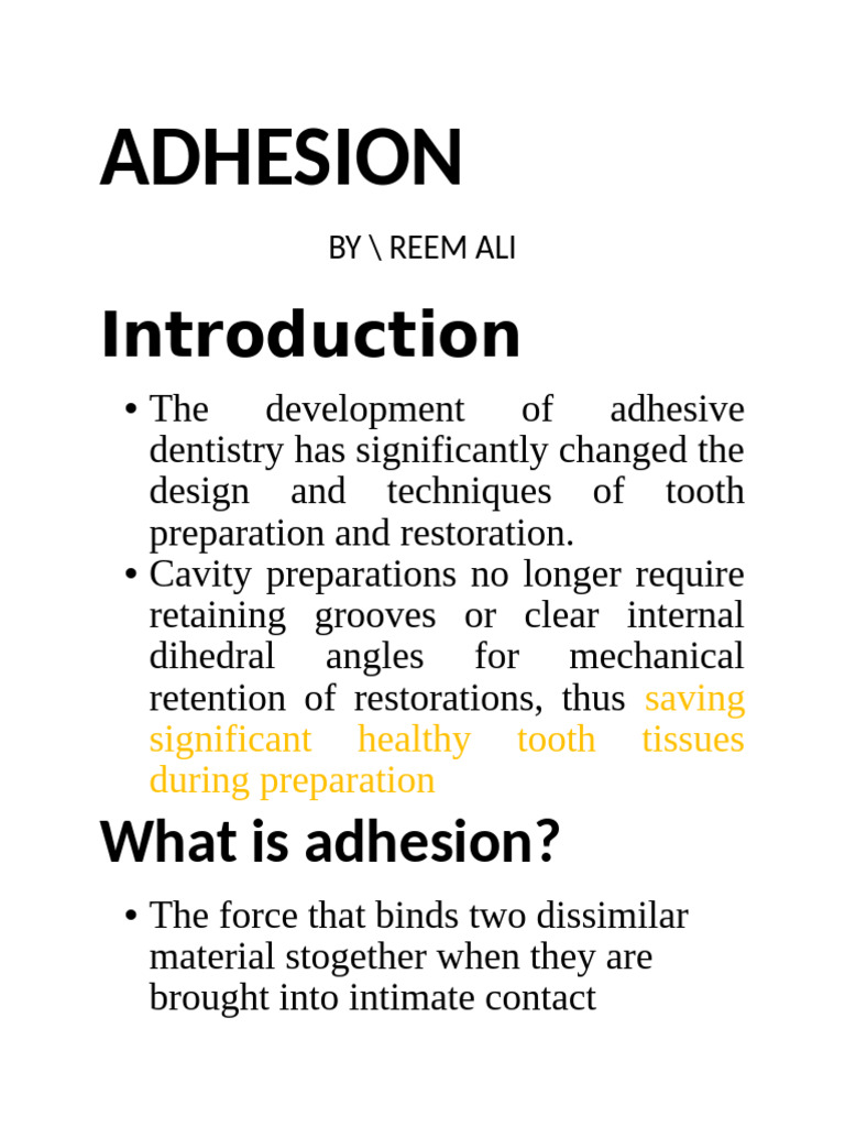 Understanding Adhesion in Dentistry | PDF | Adhesion | Dental Composite