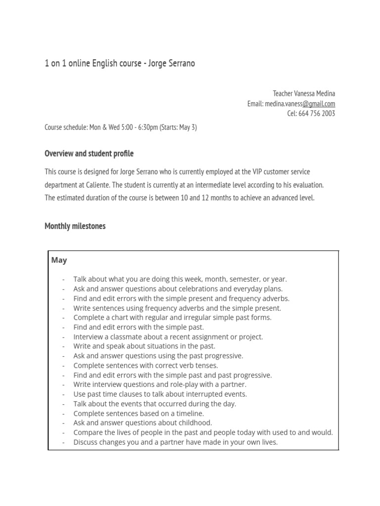 1-on-1 Online English Course Overview | PDF | Languages | Foreign ...