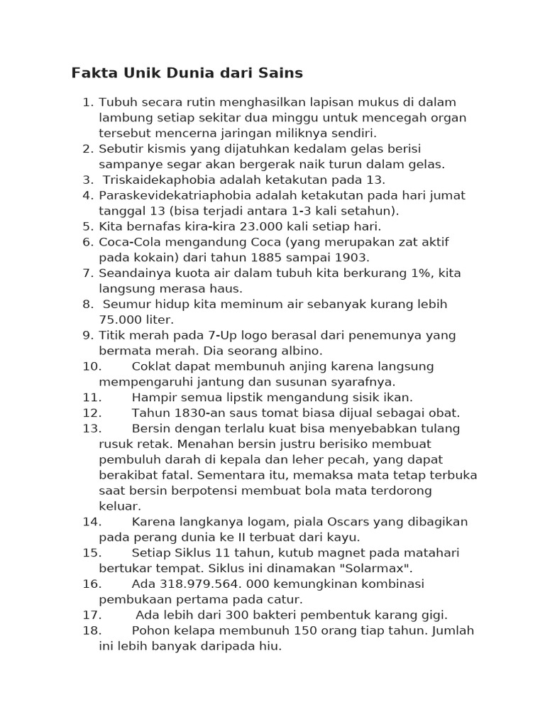 Fakta Unik Menarik tentang Sains dan Hewan | PDF