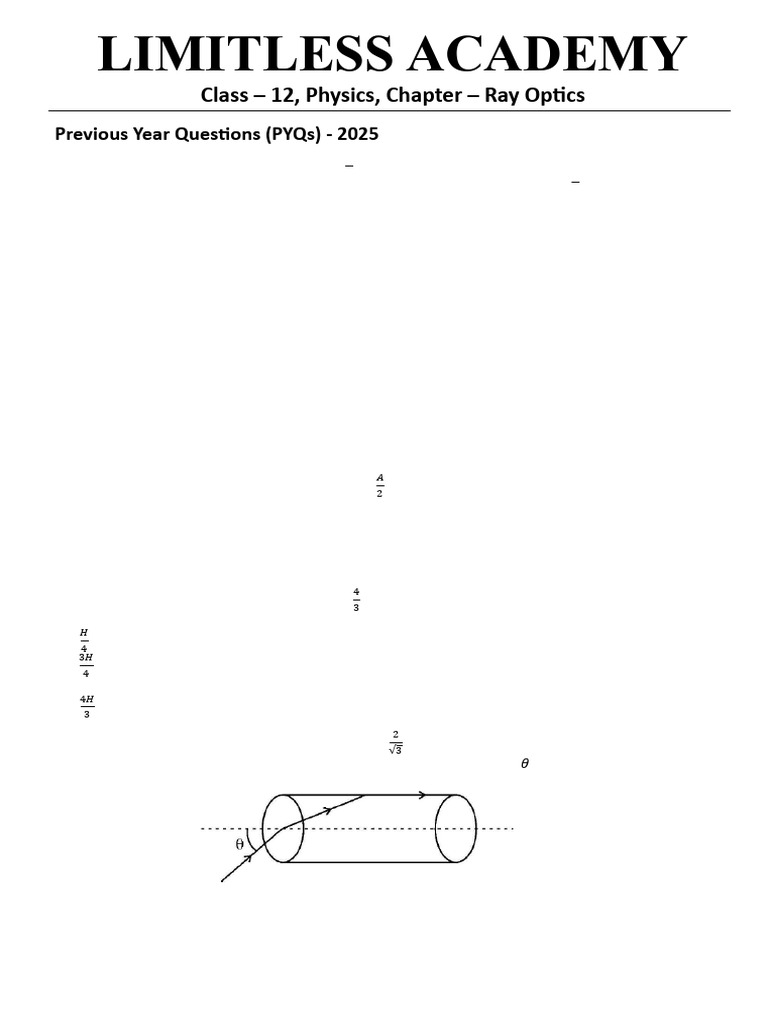 Ray Optics Question Bank PYQs | PDF | Optics | Electromagnetic Spectrum