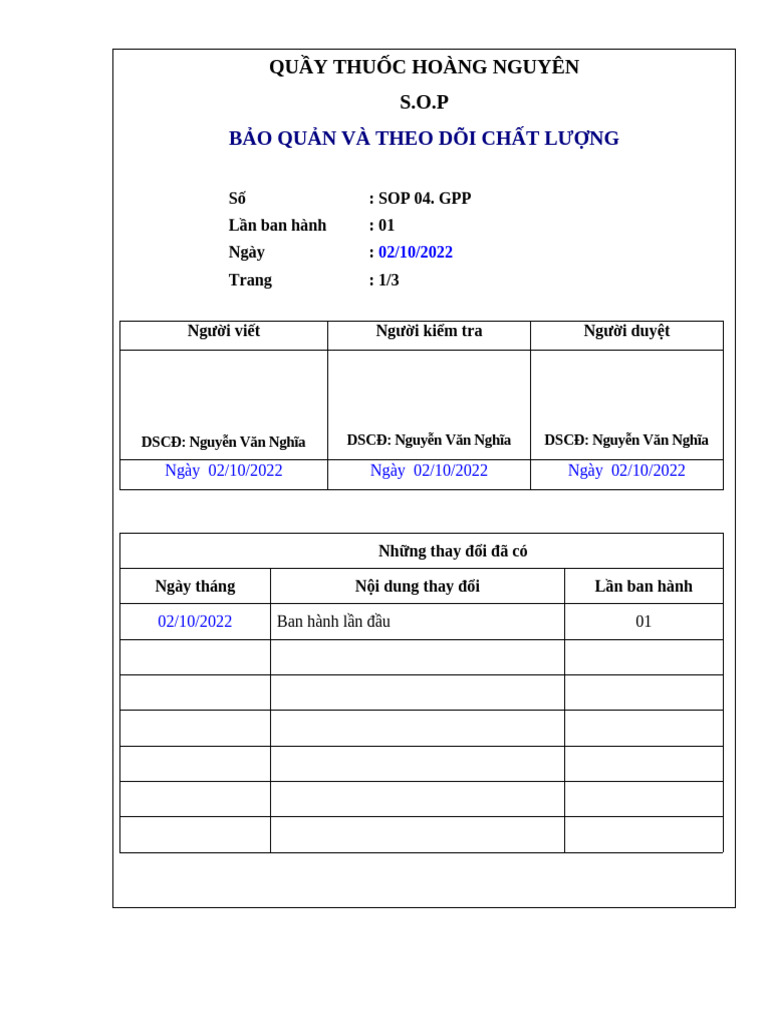 Sop+Thuong Sop+04.Bao+Quan+Va+Theo+Doi+Chat+Luong | PDF