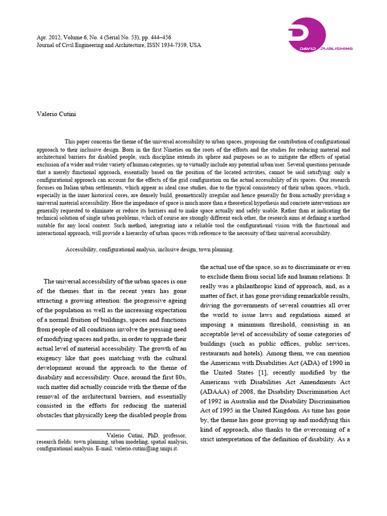 Configurational Approach to Urban Accessibility | PDF | Americans With ...