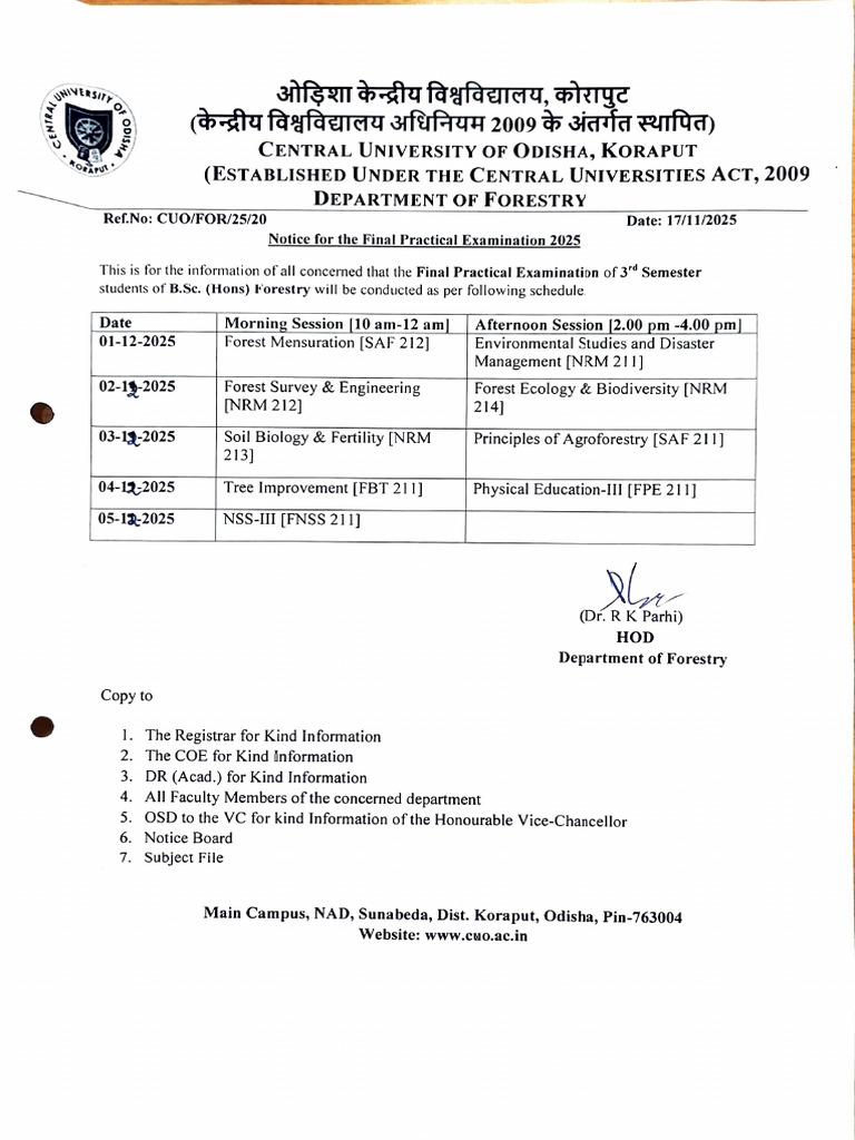 3rd Semester Final Exam Notice | PDF | Forestry | Systems Ecology