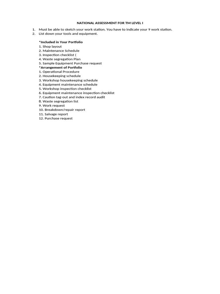 Assessment For TM Level 1 | PDF