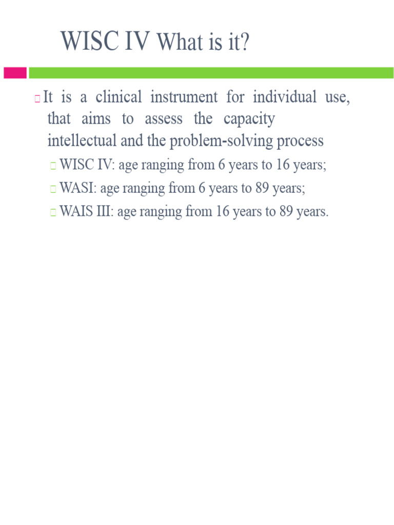 WISC IV: Overview and Subtest Changes | PDF | Wechsler Adult ...