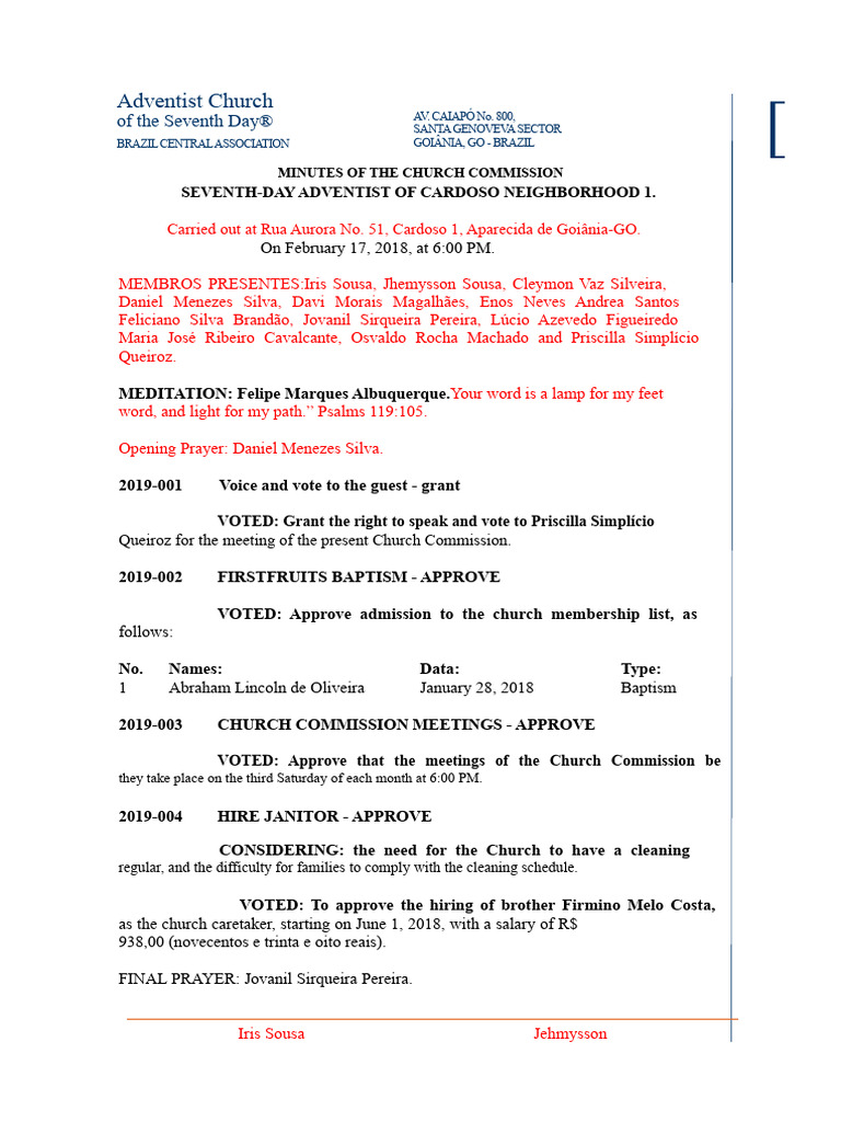 1.2 - Church Committee Minutes Model. | PDF | Brazil