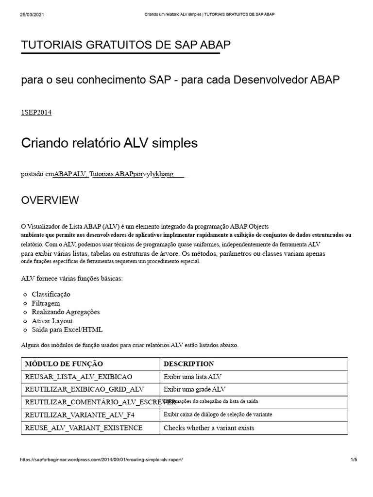 Criando Relatório ALV Simples em ABAP | PDF | Html | Engenharia de Software