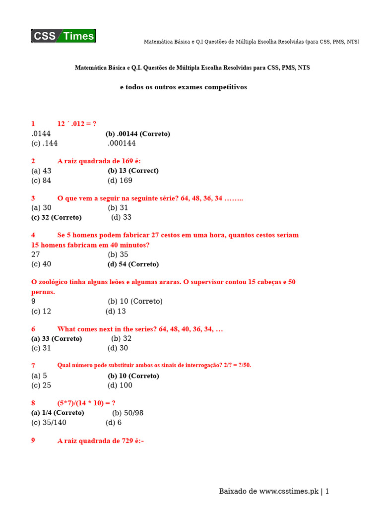 Questões de Matemática e Q.I Resolvidas | PDF