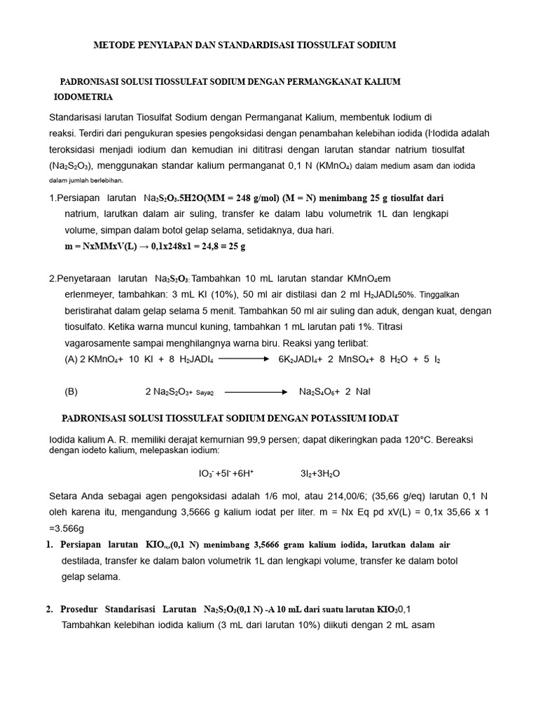 Standarisasi Tiosulfat Sodium Iodometri | PDF