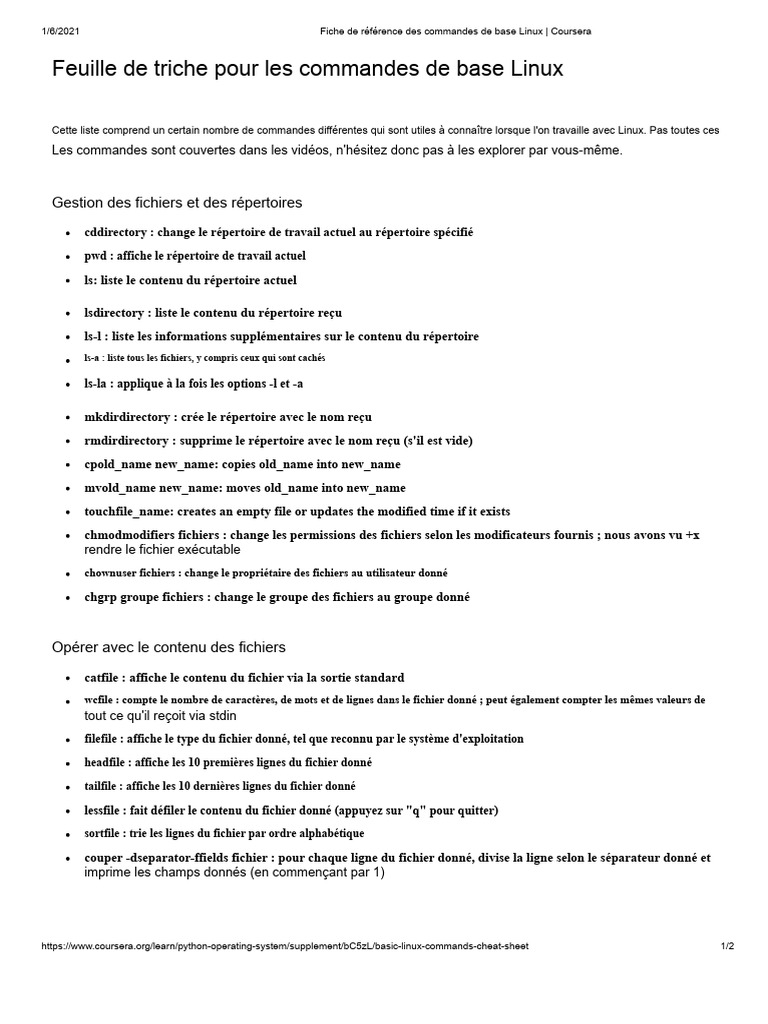 Commandes de base Linux : Fiche de triche | PDF | Fichier informatique ...