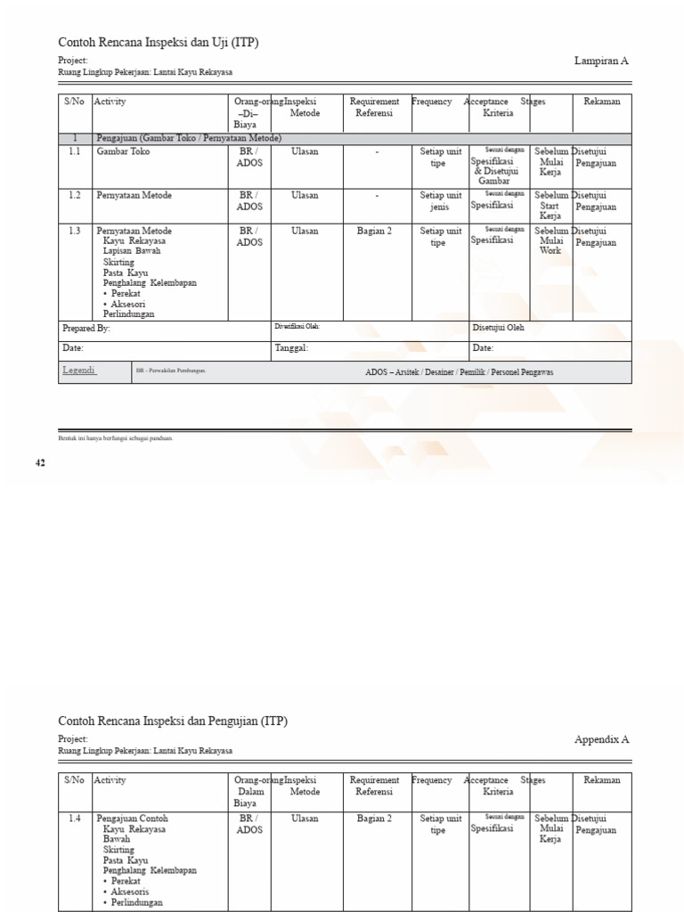 Rencana Inspeksi Lantai Kayu Rekayasa | PDF