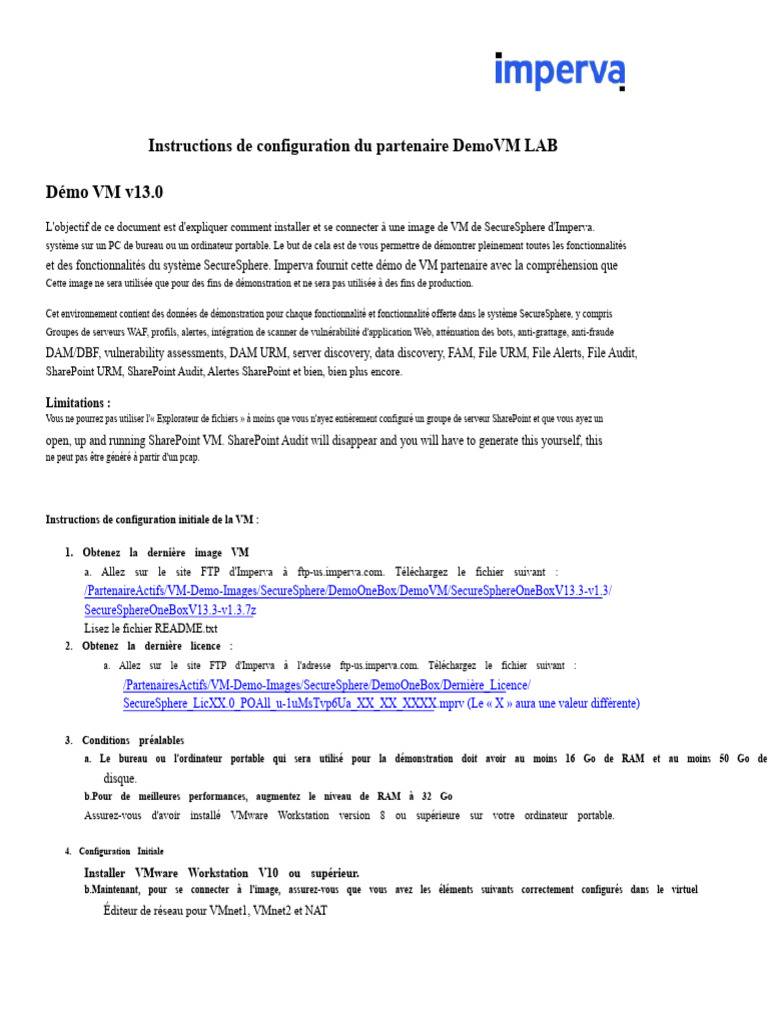 Configuration de la VM SecureSphere 13.0 | PDF | VMware | Logiciel système
