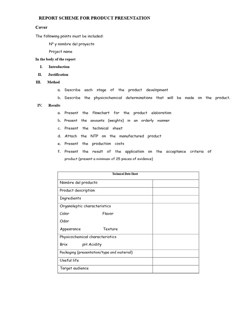 Product Presentation Report Scheme | PDF