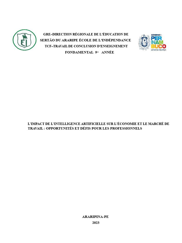 Impact de l'IA sur l'économie et l'emploi | PDF | Intelligence ...