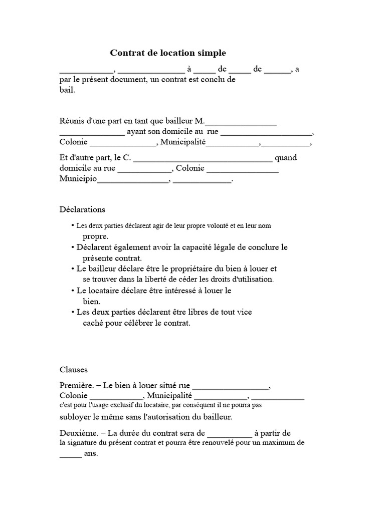 Contrat de location simple et clauses essentielles | PDF