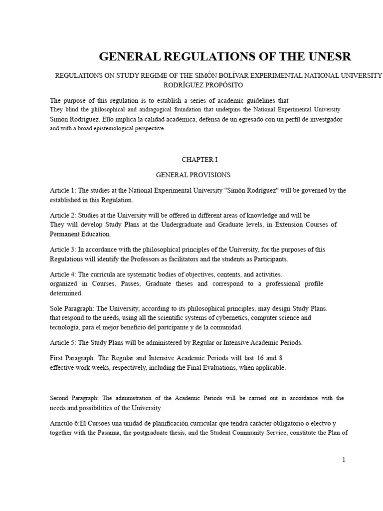 UNESR Study Regime Regulations | PDF | Academic Degree | Evaluation