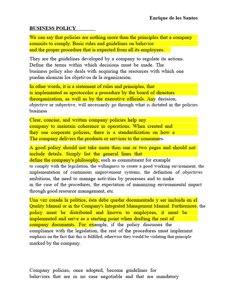Business Policies | PDF | Policy | Regulatory Compliance