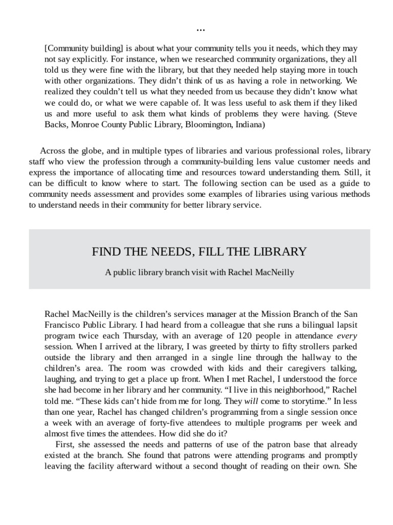 Community Needs Assessment in Libraries | PDF | Libraries | Community
