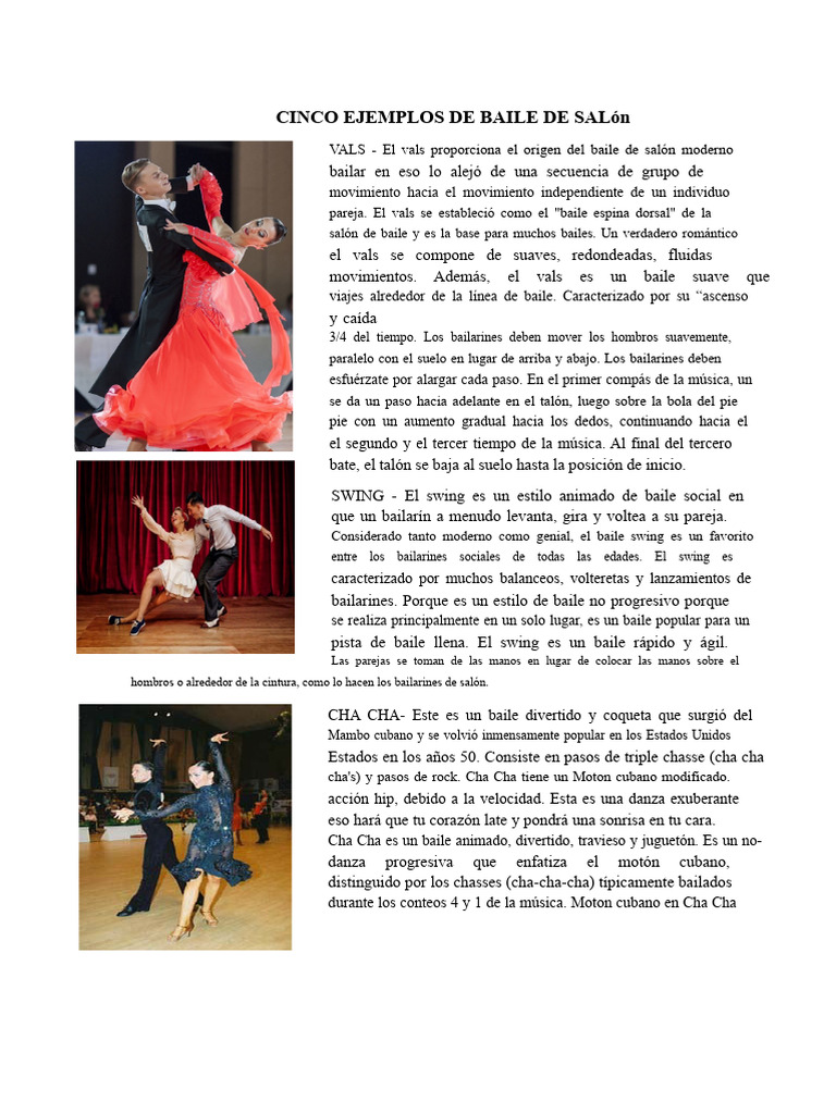 Cinco Ejemplos de Baile de Salón | PDF | Baile de salón | Bailes