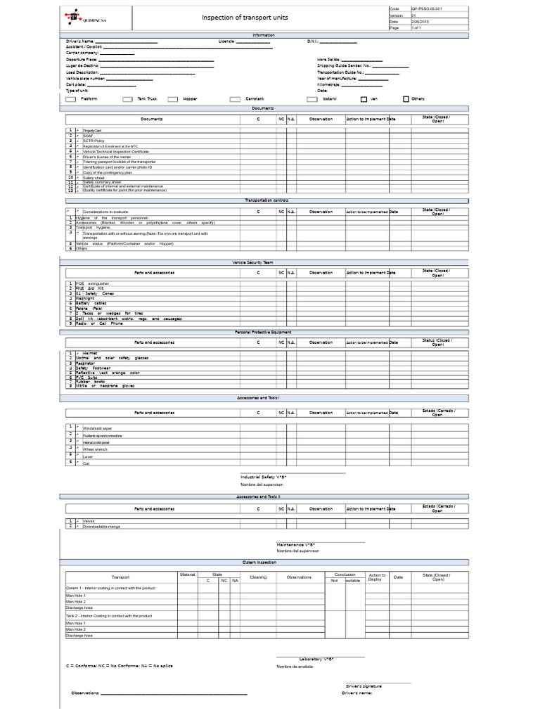 QP-PSSO.05.001 Inspection of Transport Units | PDF | Identity Document ...