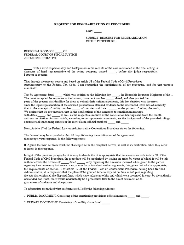 Request for Procedure Regularization | PDF | Lawsuit | Common Law