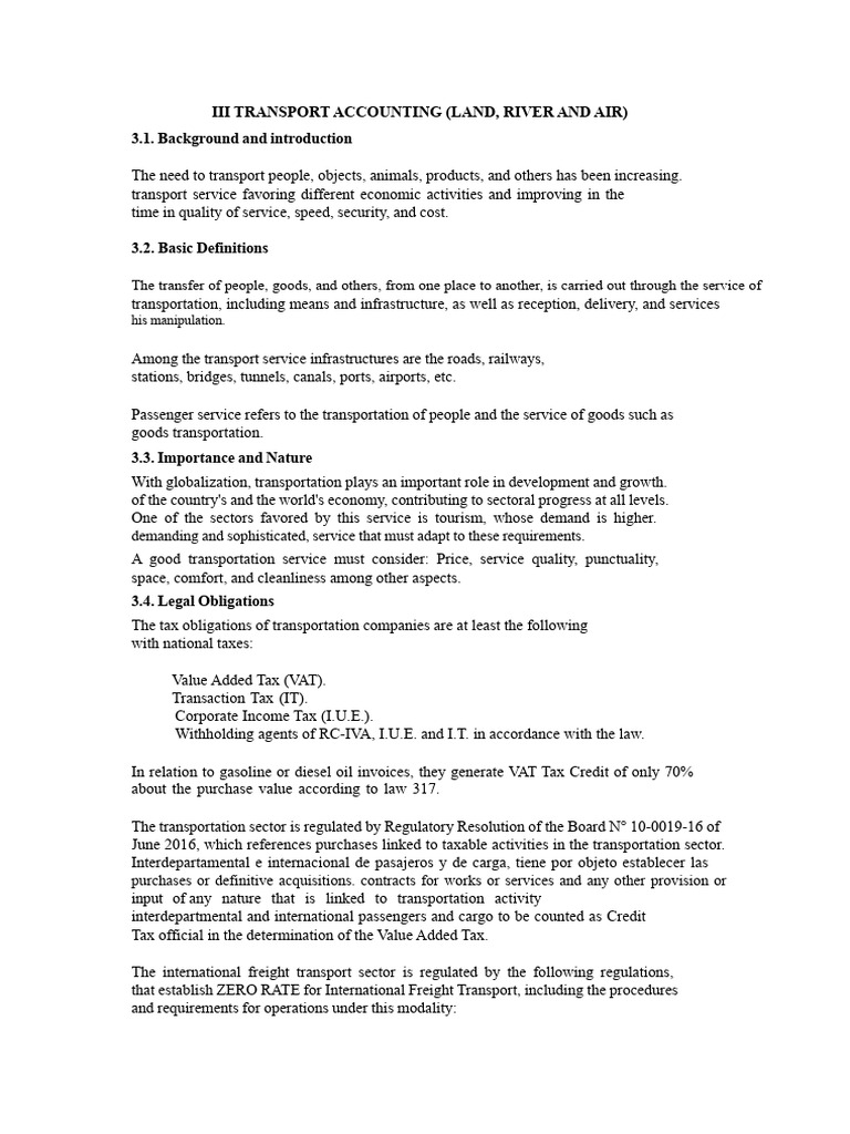 Transport Accounting Overview and Guidelines | PDF | Transport | Taxes