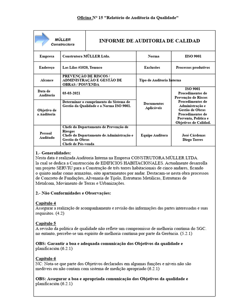 Relatório de Auditoria ISO 9001 2021 | PDF | Qualidade (negócios ...