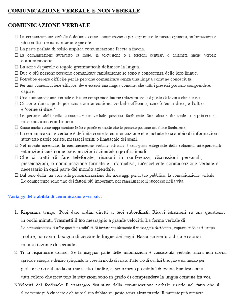 Comunicazione Verbale e Non Verbale | PDF