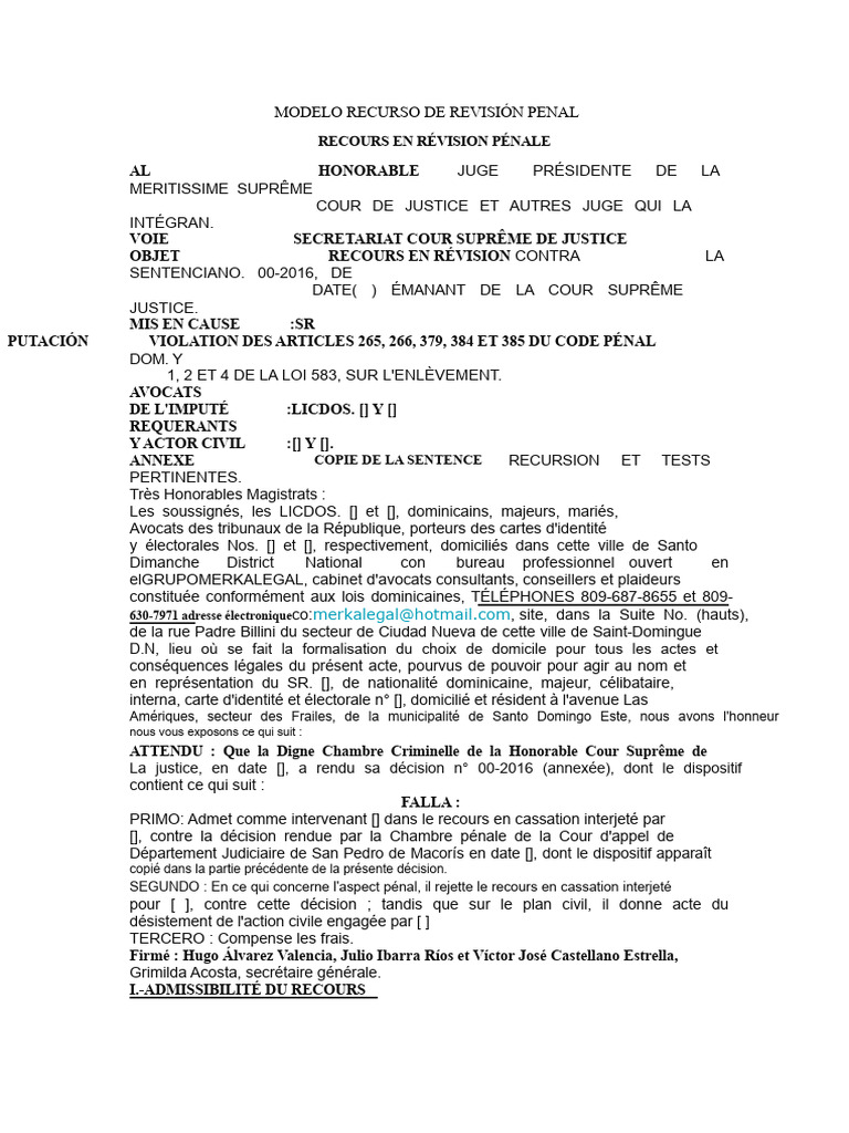 Modèle de Recours en Révision Pénale | PDF | Cour suprême des États ...