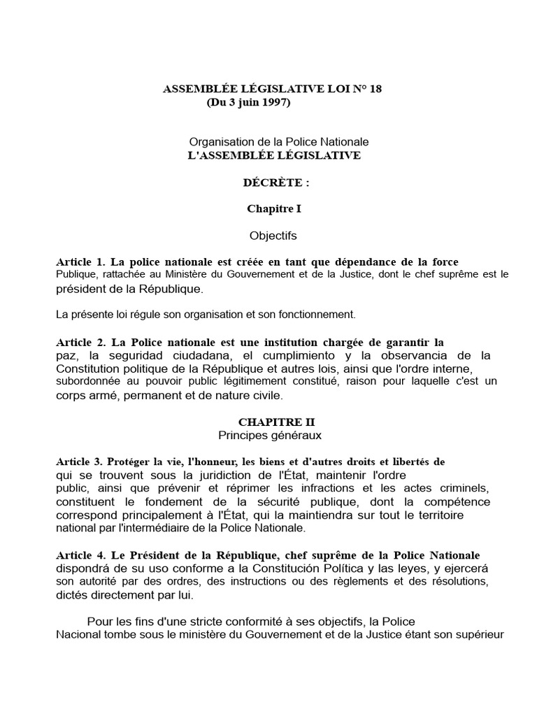 Organisation et Fonctionnement de la Police Nationale | PDF | Loi | Police
