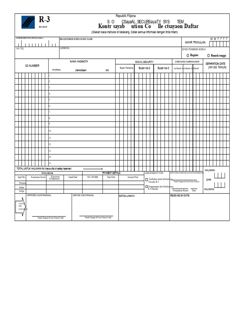 Formulir R-3: Panduan Pengisian SSS | PDF