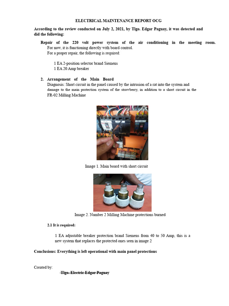 Electrical Maintenance Report | PDF