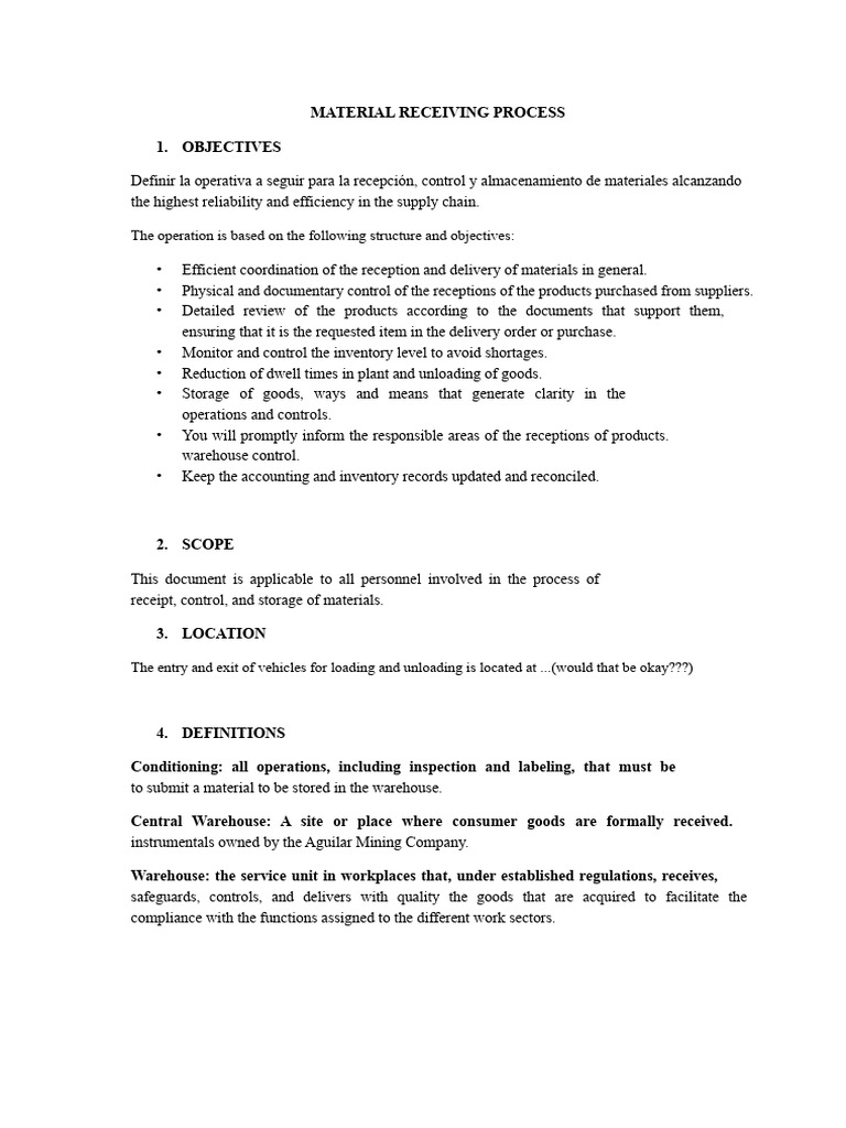 Material Receiving Process Guidelines | PDF | Warehouse | Goods