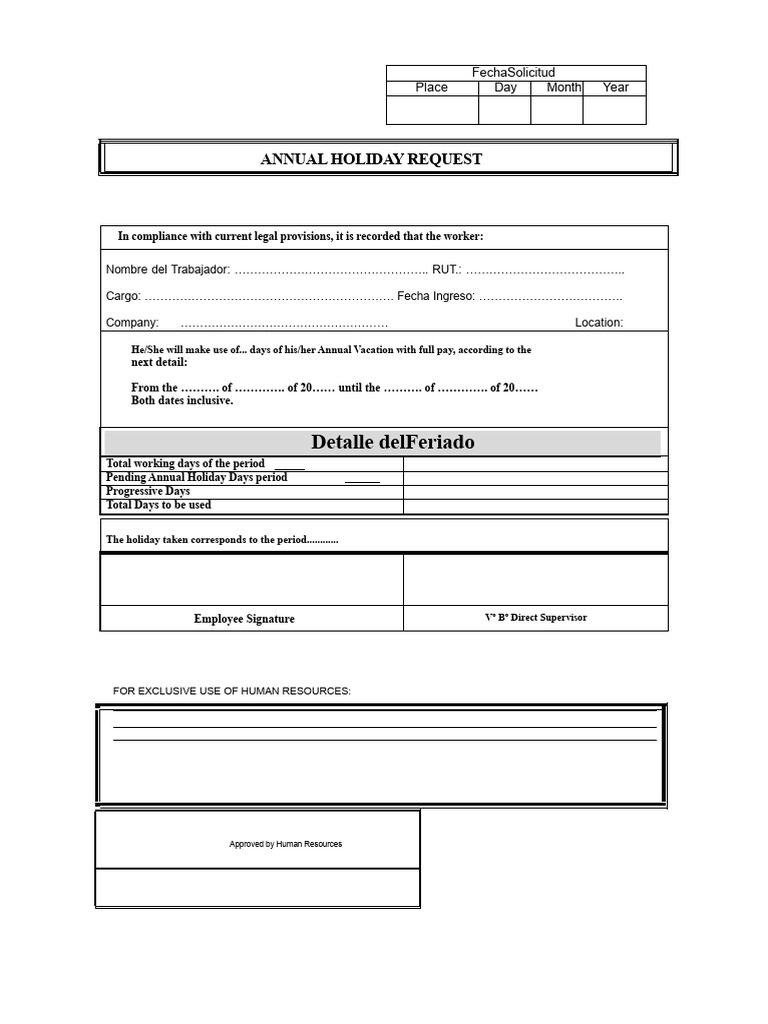 Annual Holiday Request Form Template | PDF