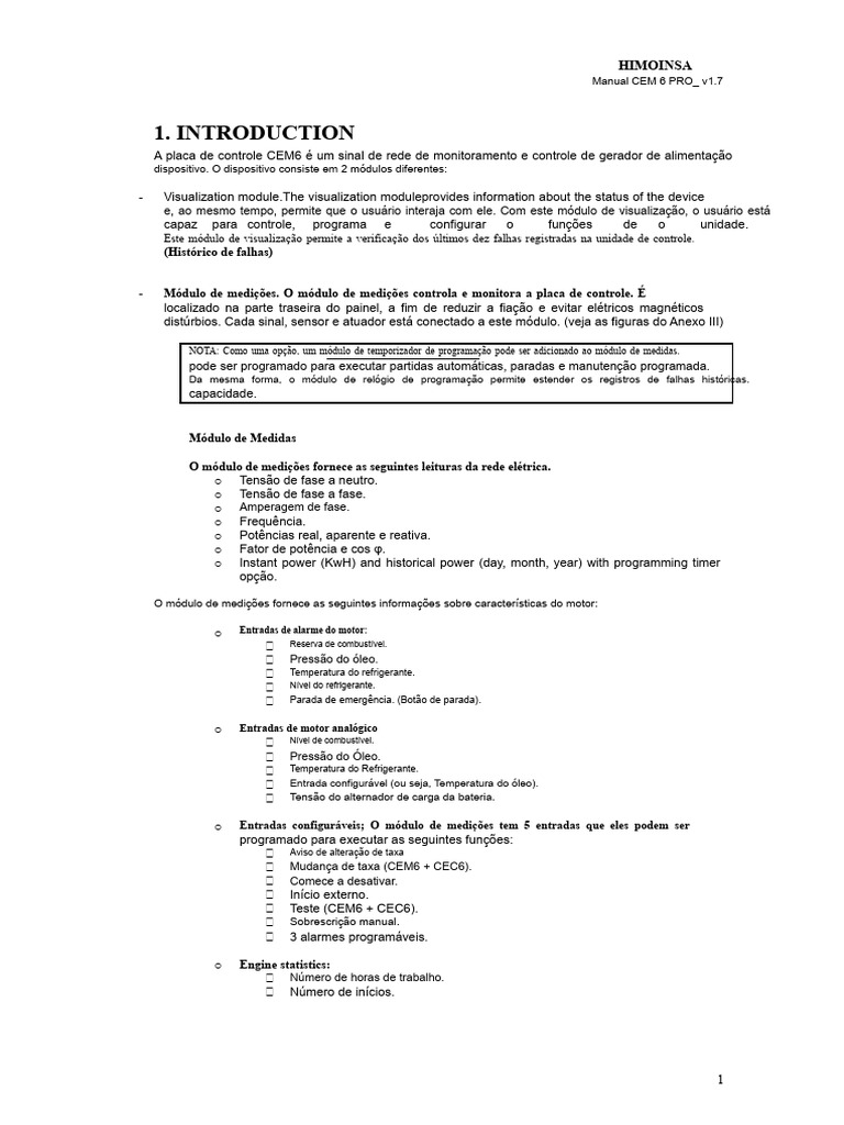 Manual do Controle CEM6: Funcionalidades e Módulos | PDF | Motores ...