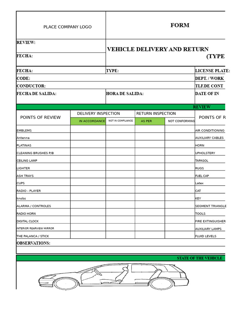 Vehicle Delivery and Return Inspection Form | PDF | Automotive Industry ...