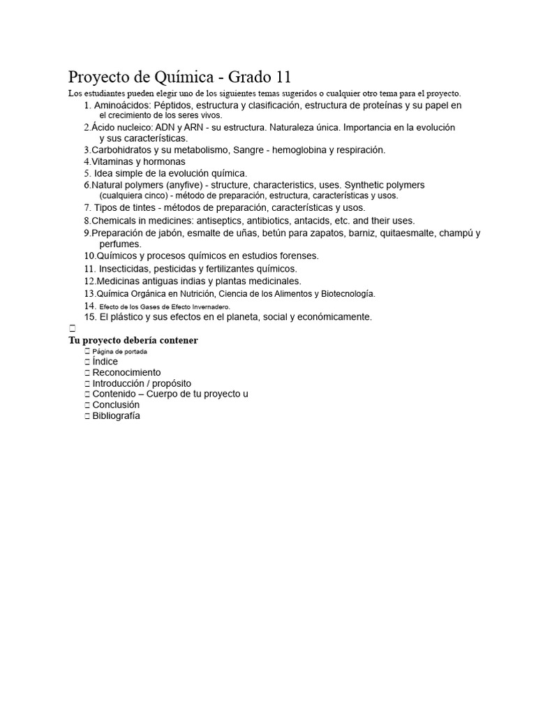 Proyecto de Química para Grado 11 | PDF